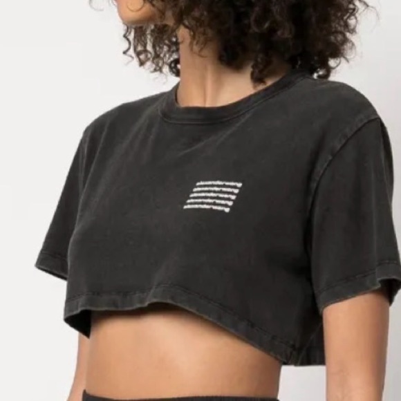 Alexander Wang Tops - Alexander Wang Women's Small Acid-Wash Crop Logo T Tee Shirt Dark Gray White S